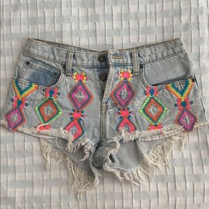 Carmar Light Blue Jean Shorts with Multicolor Embroidery